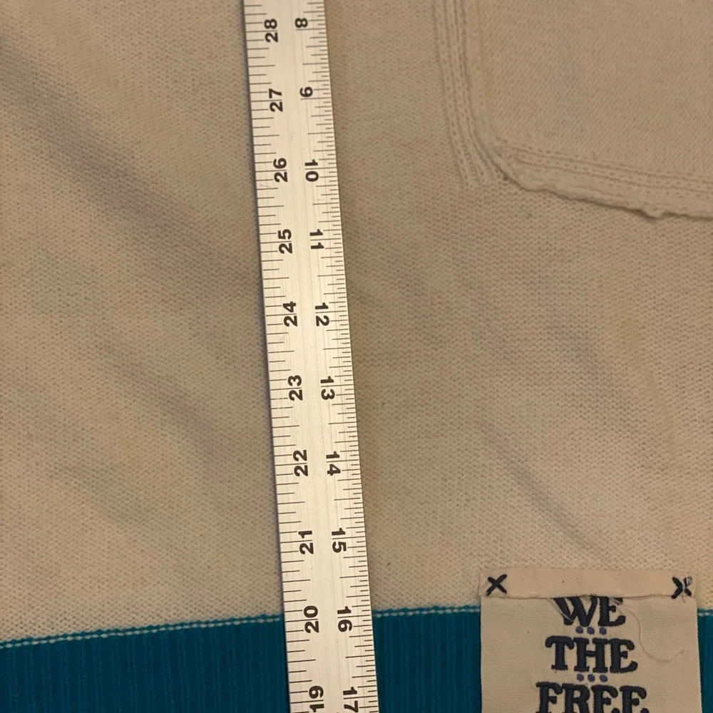 Free People Cream Cropped Sweater with Teal Trim - Picture 12 of 16